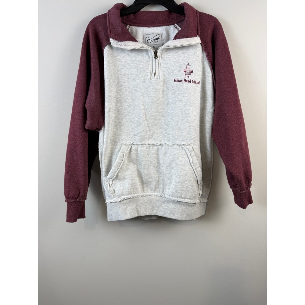 Hilton Head‎ Island Lighthouse 3/4 Zip Jacket Unisex Medium Red Cream Souvenir